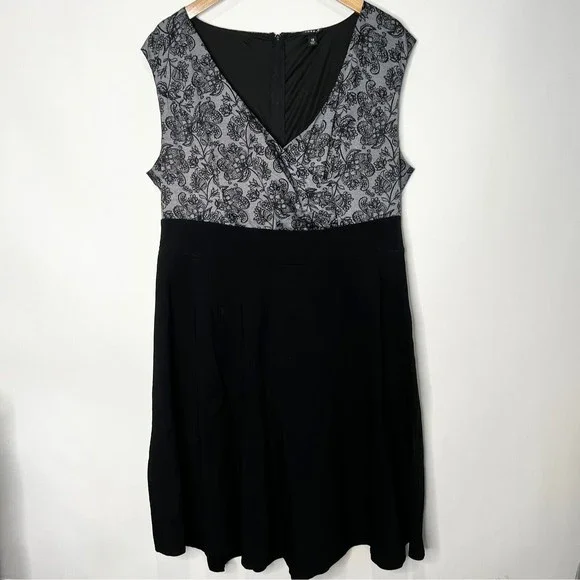 torrid | Dresses | Torrid Fit Flare Dress Black Gray Floral Lace Look Vneck  Womens Size 8 | Poshmark